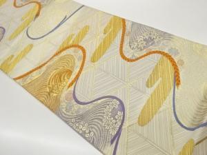 若松菱・曲線に花々・ヱ霞模様織出し袋帯